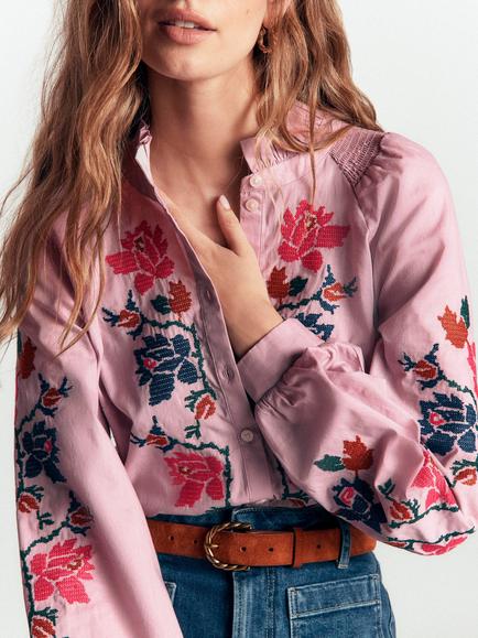 Boden Erica Embroidered Floral Long Sleeve Cotton Top - view 2, Embroidered Floral