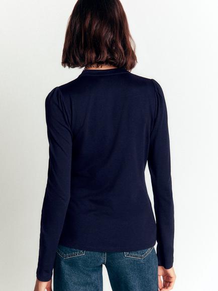 Boden Imi Cotton Blend Puff Sleeve Jersey Top, Navy - view 2, Navy