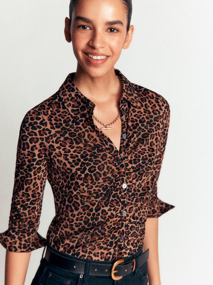 Boden Imi Animal Print Shirt containing TENCEL™ Modal, Brown, Brown