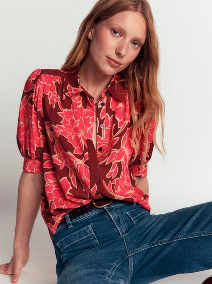 Boden Penelope Floral Short Sleeve Top, Rouge Peony - view 2, Rouge Peony