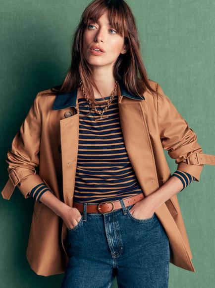 Boden Stripe Slash Neck Long Sleeve Top, Navy/Dijon - view 2, Navy/Dijon