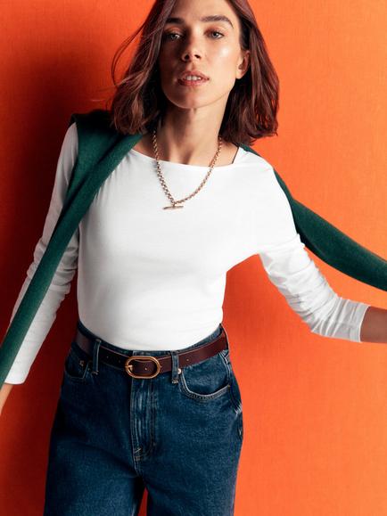 Boden Square Neck Cotton Blend T-Shirt, Brunswick Green, Brunswick Green