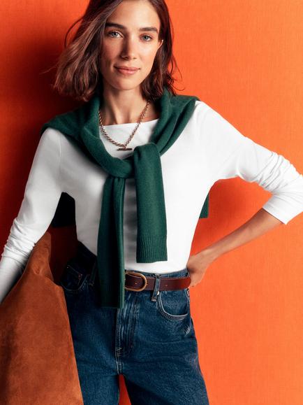 Boden Square Neck Cotton Blend T-Shirt, Brunswick Green - view 2, Brunswick Green