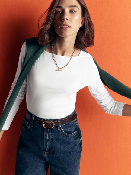 Boden Square Neck Long Sleeve Top, White, White