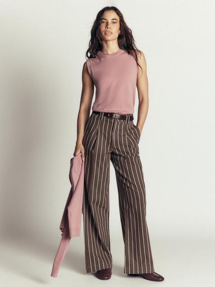 Boden Belgravia Cotton Rich Twill Trousers, Brown/Cream, Brown/Cream