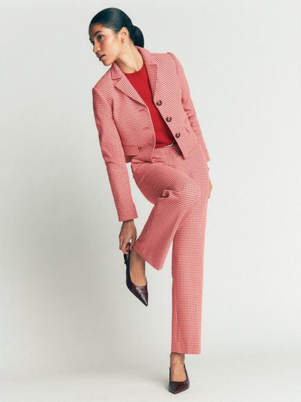Boden Canonbury Dogtooth Slim Fit Trousers, Pink Puppytooth, Pink Puppytooth