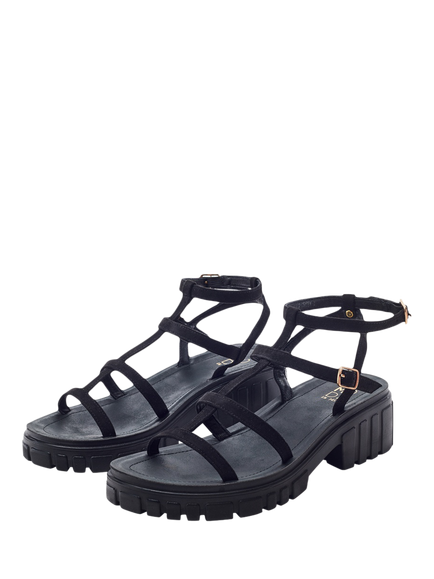 Moda in Pelle Karyna Alcantara Chunky Gladiator Sandals - view 2, Black
