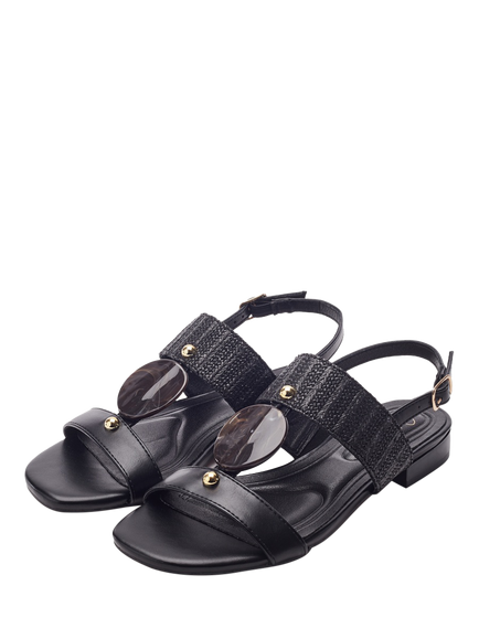 Moda in Pelle Lexiia Leather Stone Detail Strappy Sandals - view 2, Black