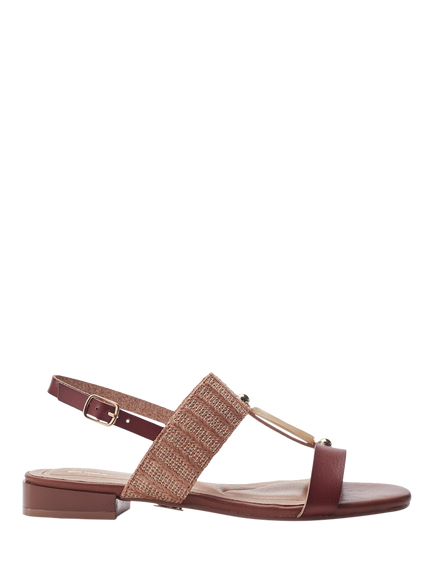 Moda in Pelle Lexiia Leather Stone Detail Strappy Sandals, Tan