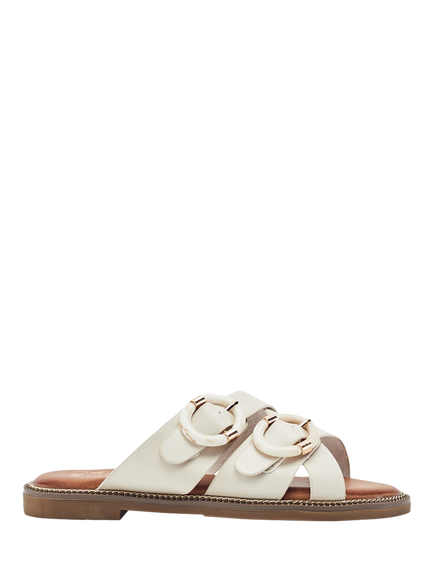 Moda in Pelle Navya Porvair Buckle Detail Mule Sandals, Off White