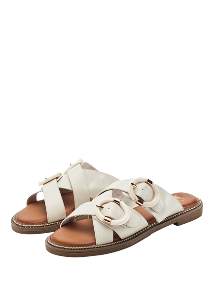Moda in Pelle Navya Porvair Buckle Detail Mule Sandals - view 2, Off White
