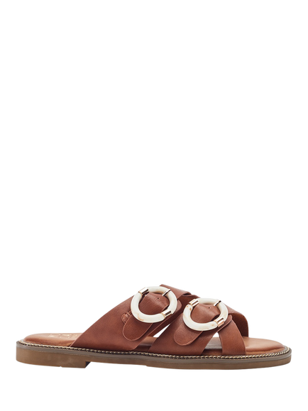 Moda in Pelle Navya Porvair Buckle Detail Mule Sandals, Tan