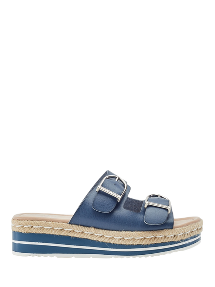 Moda in Pelle Nestta Porvair Buckle Mule Sandals, Blue