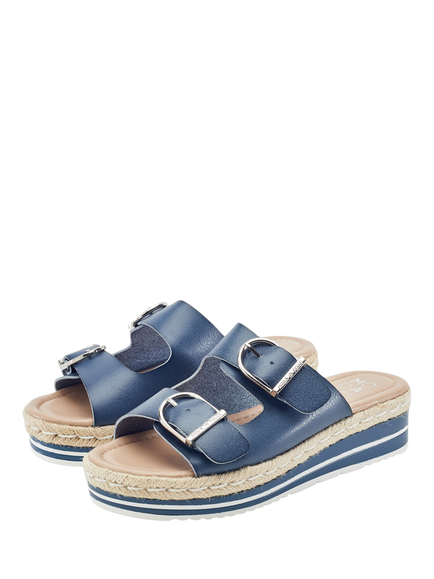 Moda in Pelle Nestta Porvair Buckle Mule Sandals - view 2, Blue