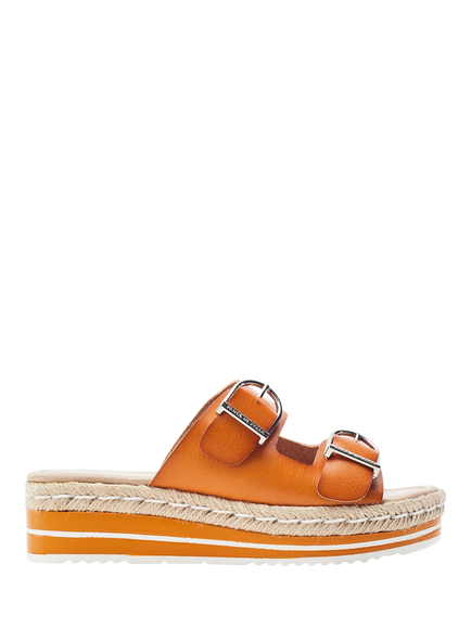 Moda in Pelle Nestta Porvair Buckle Mule Sandals, Orange