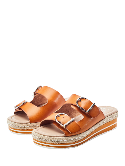 Moda in Pelle Nestta Porvair Buckle Mule Sandals - view 2, Orange