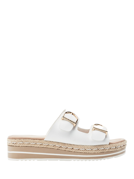 Moda in Pelle Nestta Porvair Buckle Mule Sandals, White
