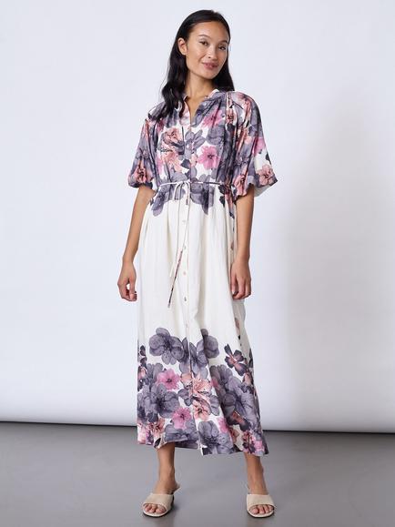 Sisters Point Midi Floral Shirt Dress, Cream, Cream