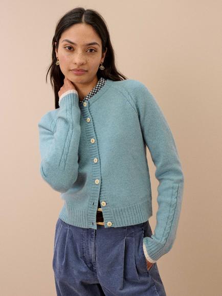 Brora Cashmere Cable Knit Cardigan, Nimbus