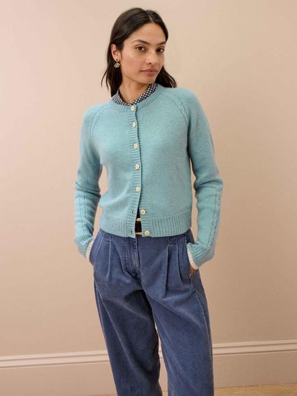 Brora Cashmere Cable Knit Cardigan - view 2, Nimbus