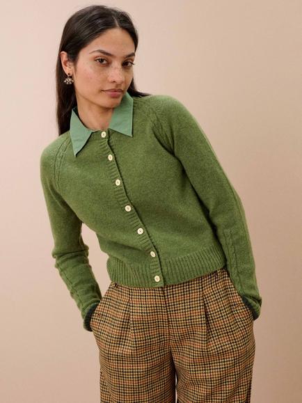 Brora Cashmere Cable Knit Cardigan, Fern