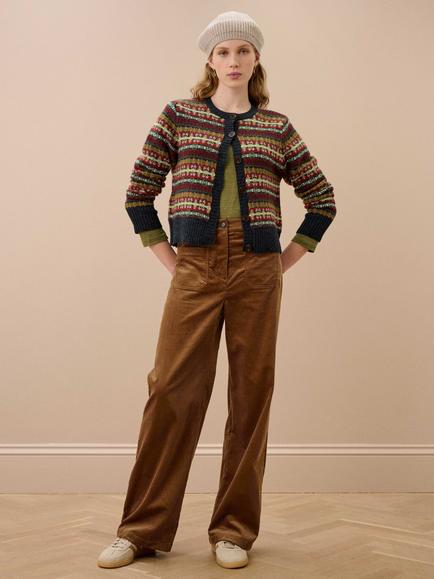 Brora Merino Wool Fair Isle Cardigan, Navy/Multi - view 2, Navy/Multi