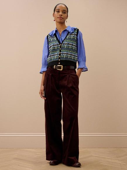 Brora Wool Fair Isle Print Sleeveless Cardigan - view 2, Black