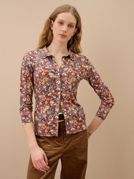 Brora Liberty Jersey Shirt, Spice Bloom - view 2, Spice Bloom