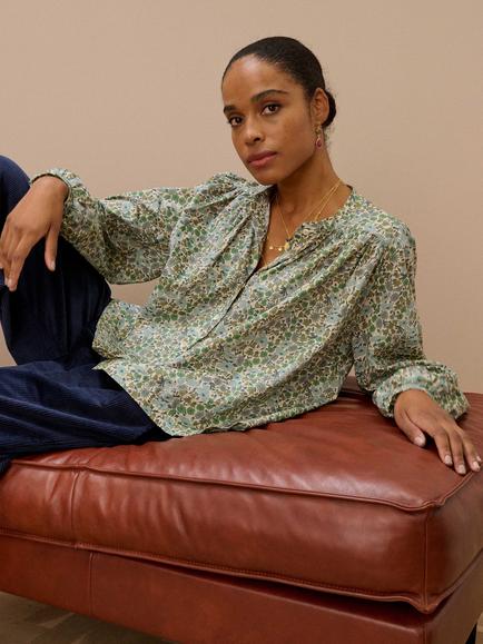 Brora Liberty Cotton Smock Shirt, Sage Meadow - view 2, Sage Meadow