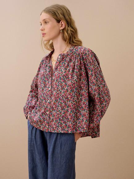 Brora Liberty Cotton Smock Shirt, Rose Ditsy, Rose Ditsy