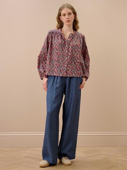 Brora Liberty Cotton Smock Shirt, Rose Ditsy - view 2, Rose Ditsy