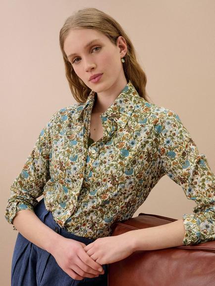 Brora Liberty Cotton Button Shirt, Olive Garden, Olive Garden