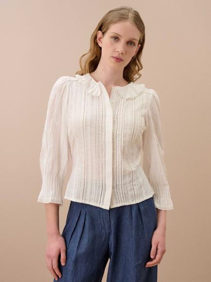 Brora Frill Collar Fitted Blouse, White, White