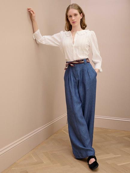 Brora Frill Collar Fitted Blouse, White - view 2, White
