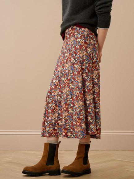 Brora Liberty Print Jersey Midi Skirt, Spice Bloom - view 2, Spice Bloom