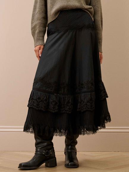 Brora Embroidered Floral Cotton Blend Maxi Skirt, Black/Multi - view 2, Black/Multi