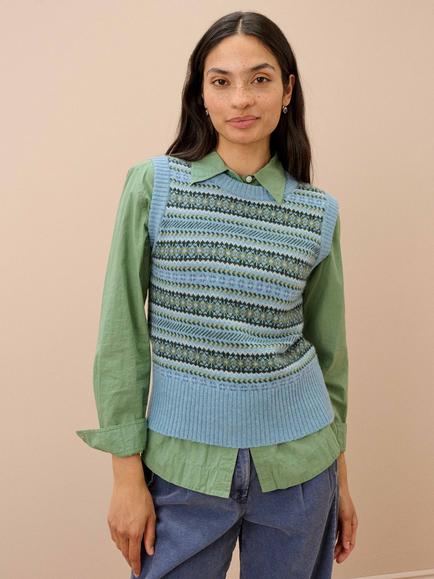 Brora Cashmere Fair Isle Tank Top, Nimbus, Nimbus