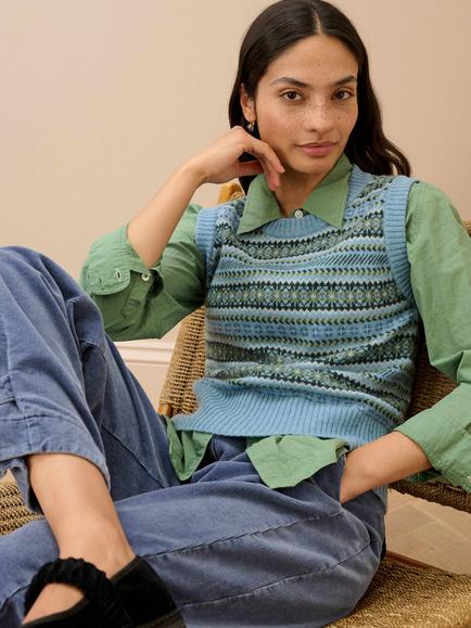 Brora Cashmere Fair Isle Tank Top, Nimbus - view 2, Nimbus