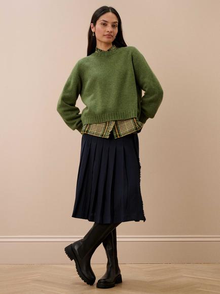 Brora Cashmere Round Neck Jumper, Fern - view 2, Fern