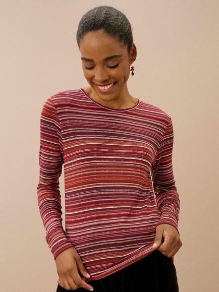 Brora Fine Stripe Jersey Top, Paprika/Ivory