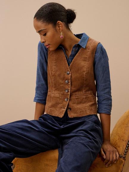 Brora Cotton Corduroy Waistcoat, Hazelnut