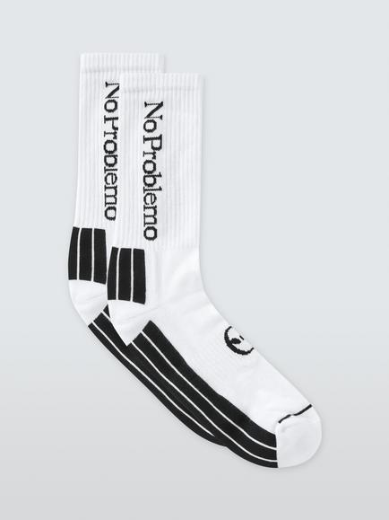 No Problemo Logo Cotton Blend Socks, White, White