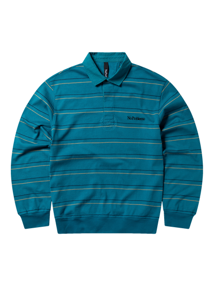 No Problemo Stripe Cotton Rugby Shirt, Teal, Teal