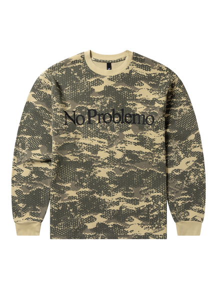 No Problemo Forest Waffle Crew Neck Long Sleeve Cotton T-Shirt, Sand, Sand