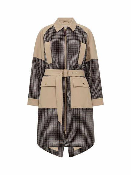 MOS MOSH Mmaline Check Belted Trench Coat, Doeskin, Doeskin