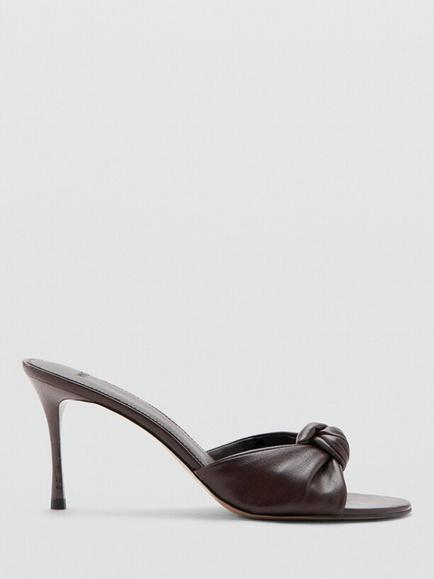 Mango Slip On Knot Detail Heeled Shoes, Chocolate, Chocolate