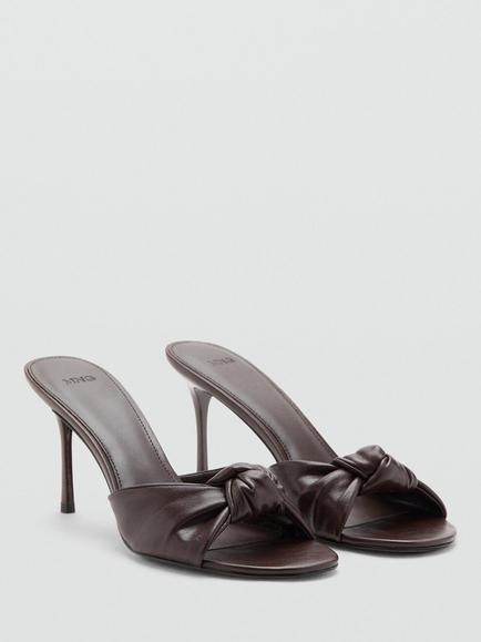 Mango Slip On Knot Detail Heeled Shoes, Chocolate - view 2, Chocolate