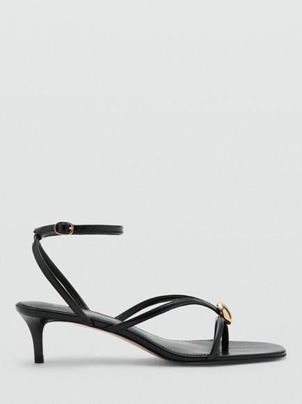 Mango  Ankle Strap Kitten Heeled Shoes, Black, Black