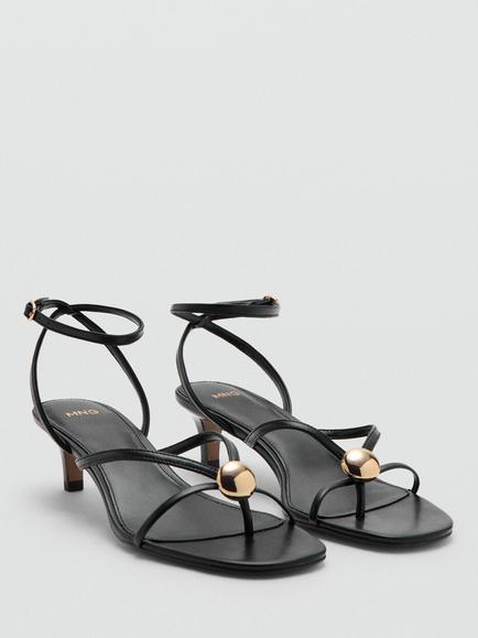 Mango  Ankle Strap Kitten Heeled Shoes, Black - view 2, Black