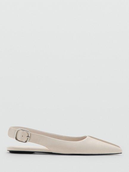 Mango Pointed Slingback Flat Shoes, Raw, Raw